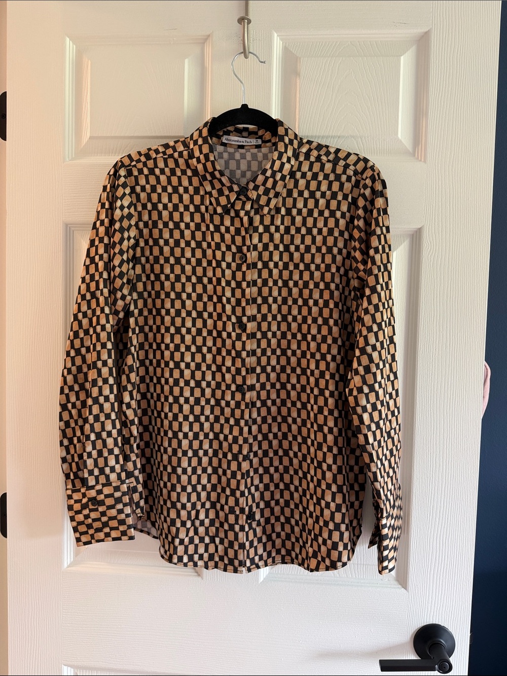 Abercrombie & Fitch Black and Tan Checkerboard Button-Down Shirt